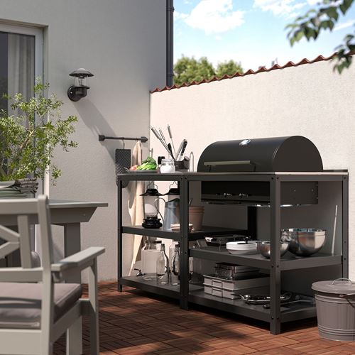 IKEA - GRILLSKAR, charcoal barbecue, stainless steel/black, 172x61 cm