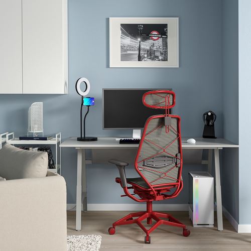 IKEA - UTESPELARE/STYRSPEL, gaming desk and chair, grey-red