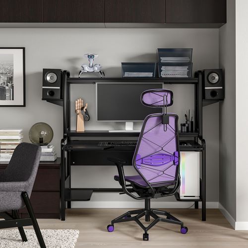 IKEA - FREDDE/STYRSPEL, gaming desk and chair, purple-black