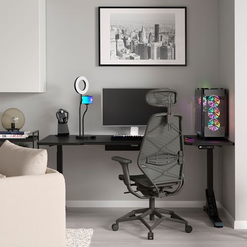IKEA - UPPSPEL/STYRSPEL, gaming desk and chair, black/grey, 180x80 cm