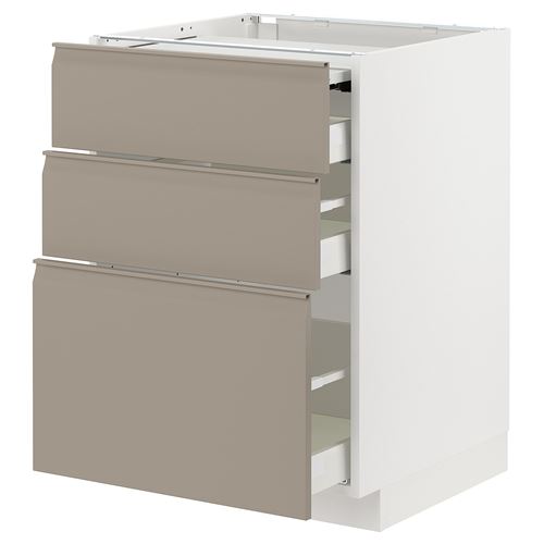 IKEA - METOD/MAXIMERA, base cabinet with drawers, UPPLÖV matte dark beige, 60x60 cm