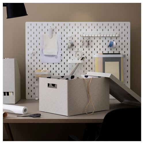 IKEA - TJENA, kapaklı kutu, beyaz-bej, 25x35x20 cm