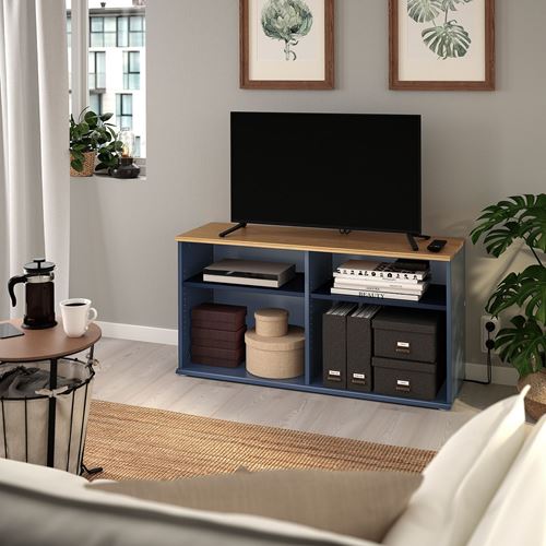 IKEA - SKRUVBY, tv bench, blue/black, 118x38x60 cm