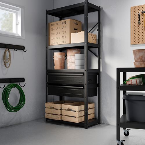 IKEA - BROR, shelving unit with drawers, black, 85x40x190 cm