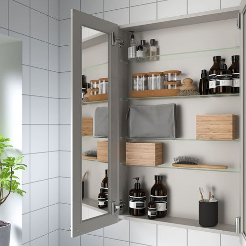 IKEA - GODMORGON, bathroom wall cabinet, Kasjön light grey, 60x14x96 cm