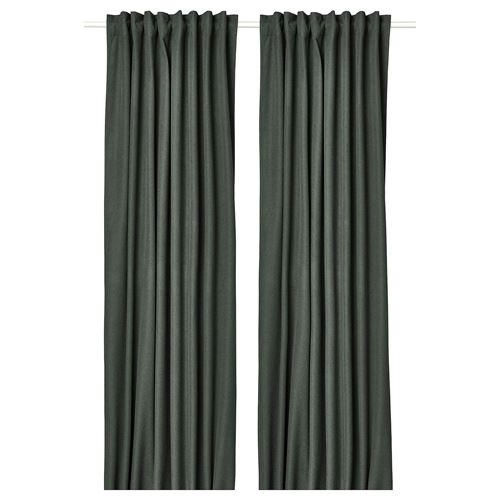 IKEA - ROSENMANDEL, blackout curtain, 1 pair, dark green, 135x300 cm