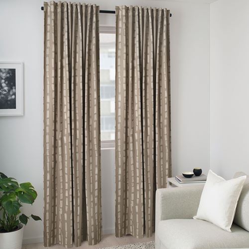 IKEA - HACKBERBERIS, blackout curtain, 1 pair, beige, 145x300 cm