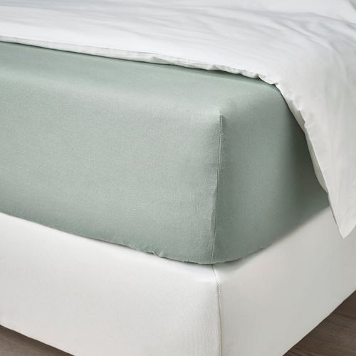 IKEA - DVALA, fitted sheet, grey-green, 140x200 cm