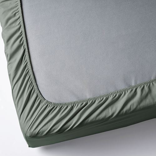 IKEA - DVALA, fitted sheet, grey-green, 90x200 cm