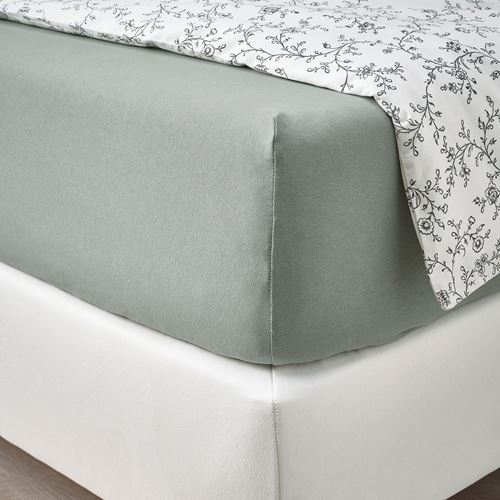 IKEA - VARVIAL, fitted sheet, grey-green, 90x200 cm