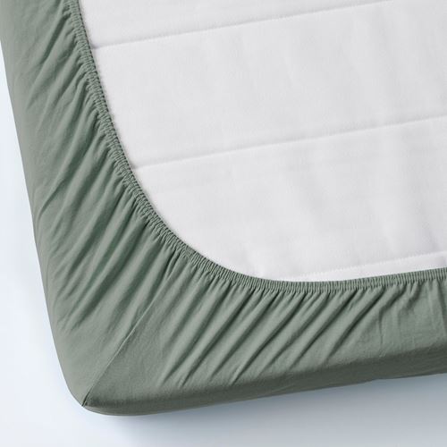 IKEA - VARVIAL, fitted sheet, grey-green, 80x200 cm