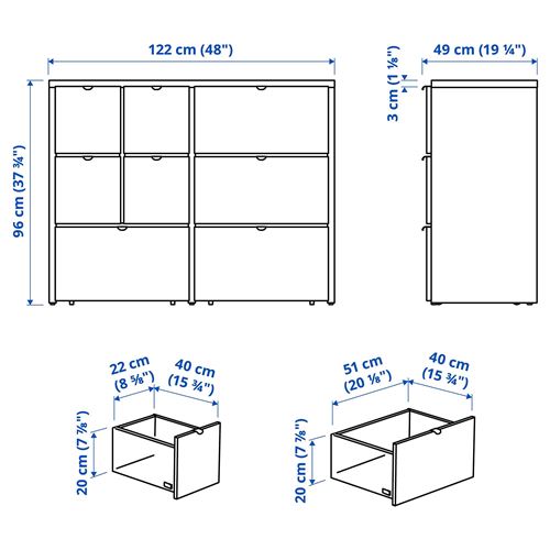 IKEA - VISTHUS, 8 çekmeceli şifonyer, gri-beyaz, 122x96 cm