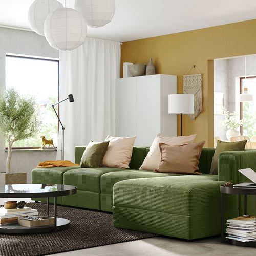 IKEA - JATTEBO, 3,5-seat sofa and chaise longue, samsala dark yellow/green