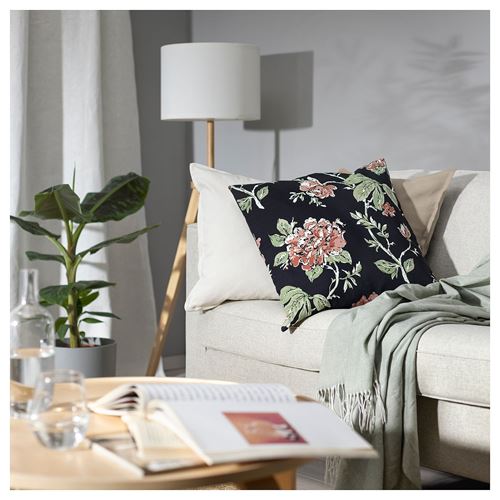 IKEA - ANEMONTULPAN, kırlent kılıfı, siyah-çiçek desenli, 50x50 cm