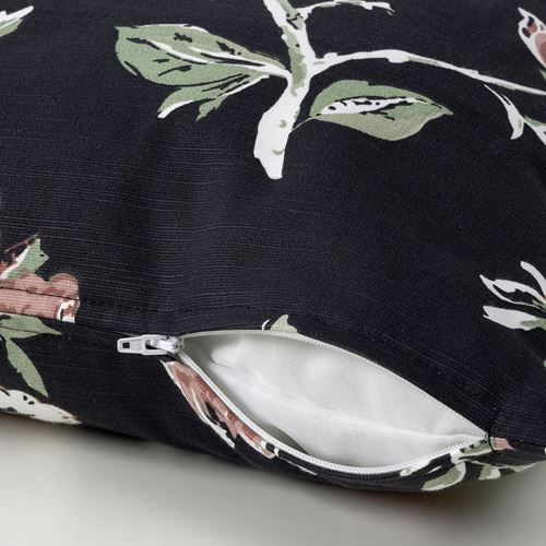 IKEA - ANEMONTULPAN, kırlent kılıfı, siyah-çiçek desenli, 50x50 cm