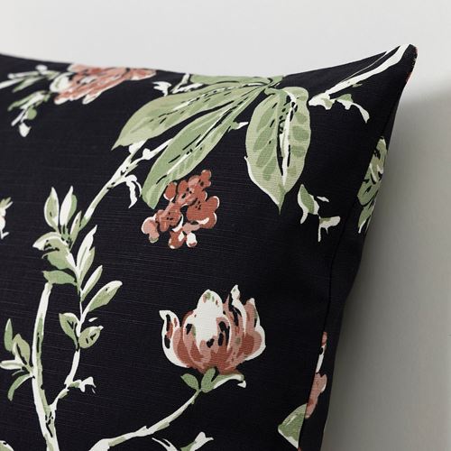 IKEA - ANEMONTULPAN, kırlent kılıfı, siyah-çiçek desenli, 50x50 cm