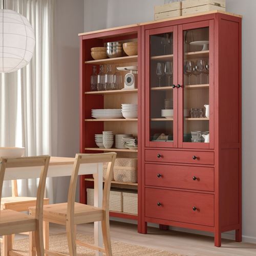 IKEA - HEMNES, glass-door cabinet, red stained-light brown stained, 180x197 cm