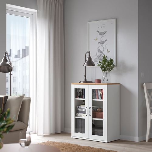 IKEA - SKRUVBY, cabinet with glass doors, white, 70x90 cm