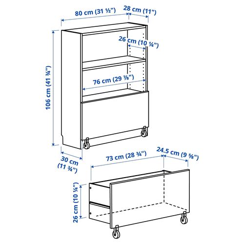 IKEA - BILLY, bookcase with drawers, white, 80x30x106 cm