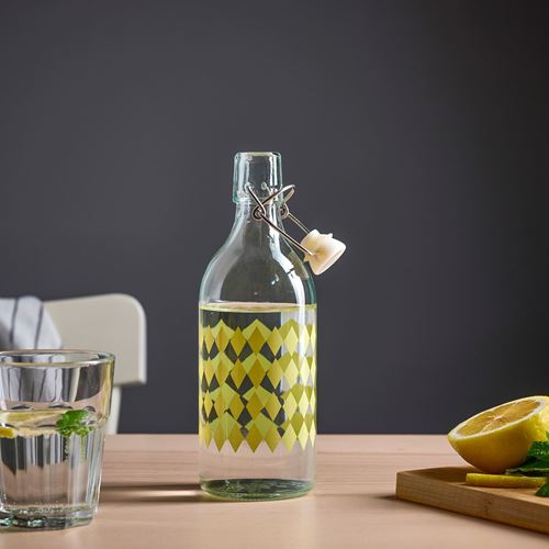 IKEA - KORKEN, bottle, glass-yellow pattern, 0,5 l