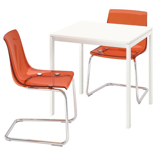 IKEA - MELLTORP/TOBIAS, kitchen table set, white/orange, 2 chairs