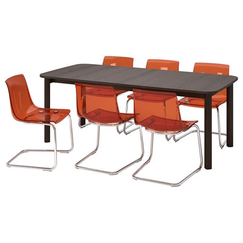 IKEA - STRANDTORP/TOBIAS, dining set, brown-orange, 6 chairs