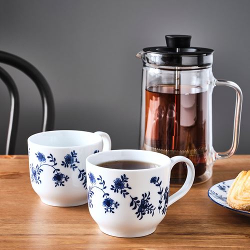 IKEA - ENTUSIASM, kupa seti, beyaz-mavi desenli, 50 cl