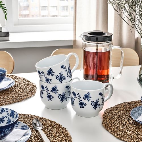 IKEA - ENTUSIASM, kupa seti, beyaz-mavi desenli, 50 cl