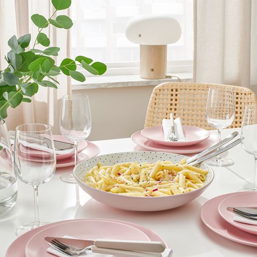 IKEA - STENTICKA, serving bowl, pink-patterned white, 30 cm