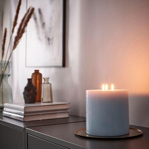 IKEA - GRANSSKOG, block candle, pale blue, 40 hr