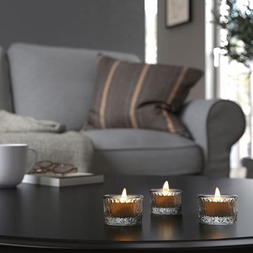 IKEA - SMALLSPIREA, tealight mumluk, cam, 4 cm