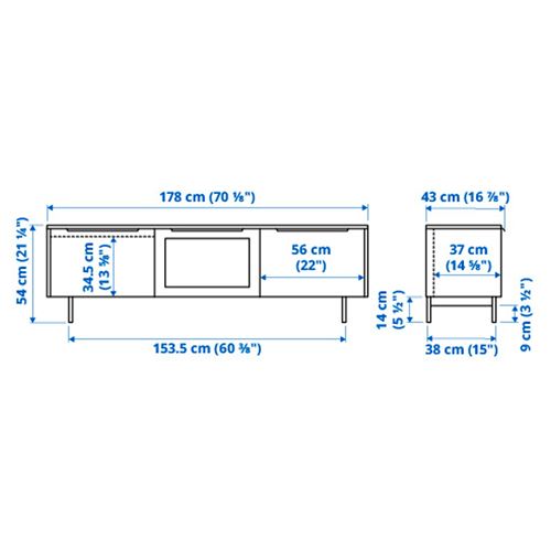 IKEA - RANNAS, tv sehpası, siyah, 180x40 cm