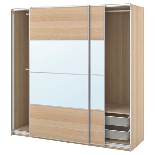 IKEA - PAX/MEHAMN/AULI, PAX sliding door wardrobe, white stained oak effect-mirror glass, 200x66x201 cm