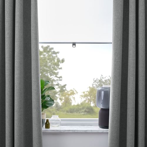 IKEA - ROSENMANDEL, blackout curtain, 1 pair, grey, 135x300 cm