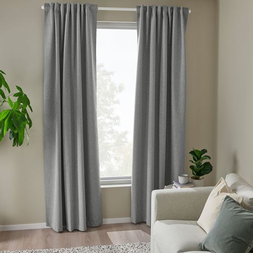 IKEA - ROSENMANDEL, blackout curtain, 1 pair, grey, 135x300 cm