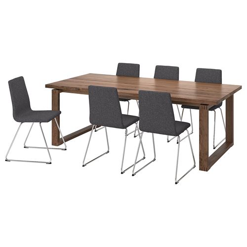 oak veneer brown stained-chrome plated-Gunnared dark gray