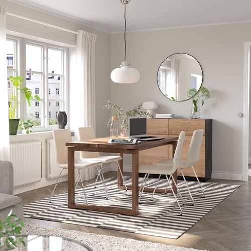 IKEA - MÖRBYLANGA/LILLANAS, yemek masası takımı, meşe kaplama kahverengi vernikli-krom kaplama Gunnared bej, 4 sandalyeli