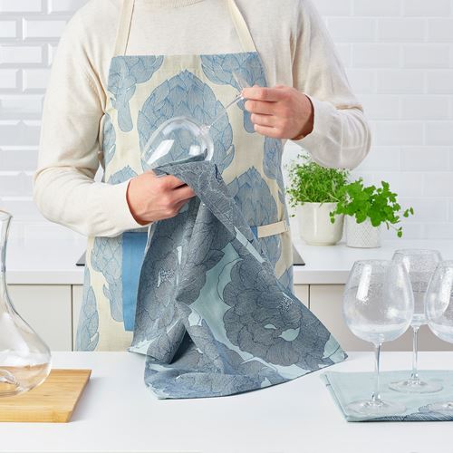 IKEA - KALFJARIL, tea towel, light turquoise-blue patterned, 45x60 cm