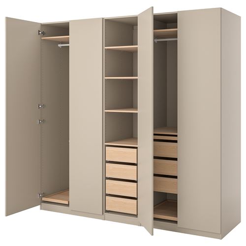 IKEA - PAX/FORSAND, PAX wardrobe, beige/white stained oak effect, 250x60x236 cm