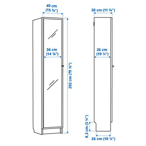 IKEA - BILLY, bookcase with glass door, white/glass, 40x30x202 cm