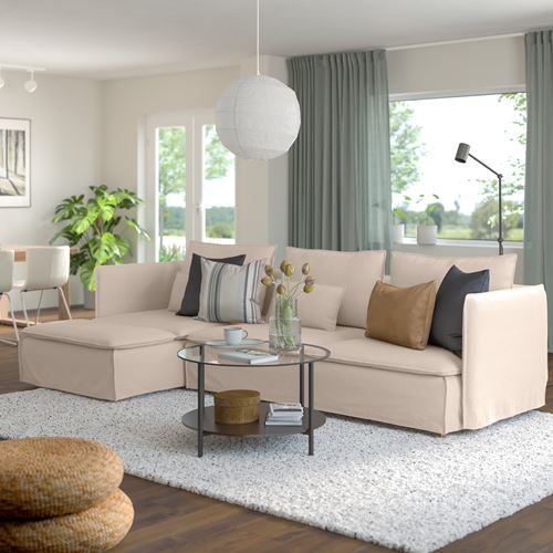 IKEA - SÖDERHAMN, 3-seat sofa and chaise longue, gransel natural colour