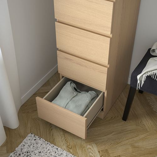 IKEA - MALM, chest of 6 drawers, white stained oak veneer, 40x123 cm