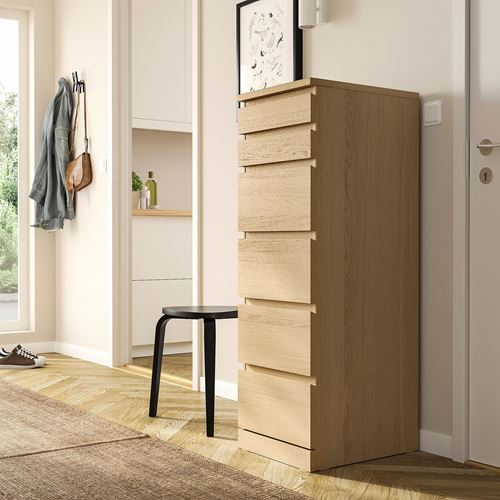 IKEA - MALM, chest of 6 drawers, white stained oak veneer, 40x123 cm