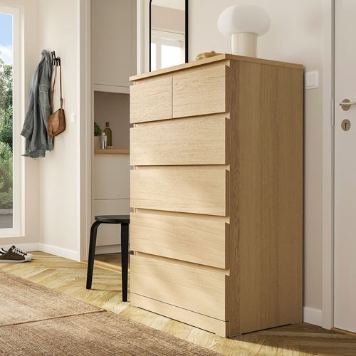 IKEA - MALM, chest of 6 drawers, white stained oak veneer, 80x123 cm