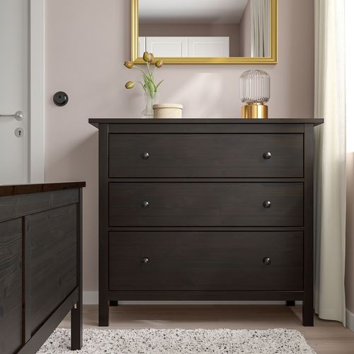 IKEA - HEMNES, chest of 3 drawers, blackbrown, 108x96 cm