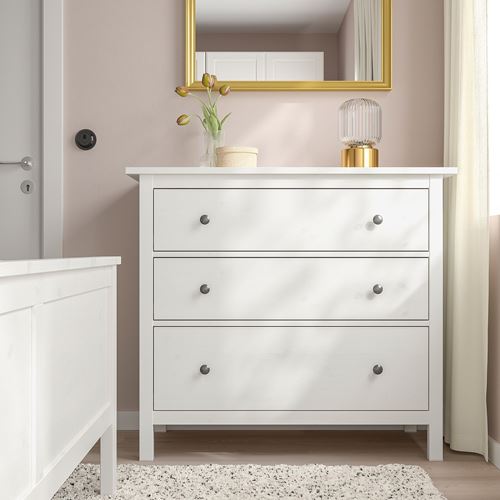 IKEA - HEMNES, chest of 3 drawers, white varnish, 108x96 cm