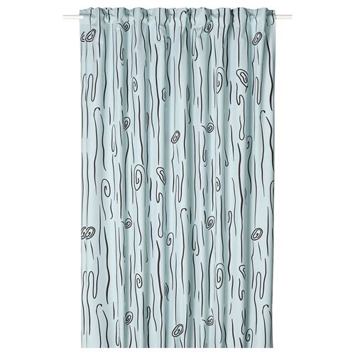 IKEA - MURLAVSMAL, blackout curtain, light blue black-wood pattern, 270x300 cm