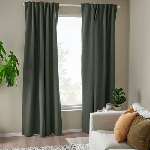 IKEA - ROSENMANDEL, blackout curtain, 1 pair, dark green, 135x300 cm