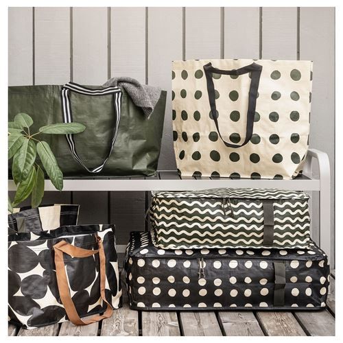 IKEA - SACKKARRA, storage box, black/off-white dot pattern, 69x51x19 cm