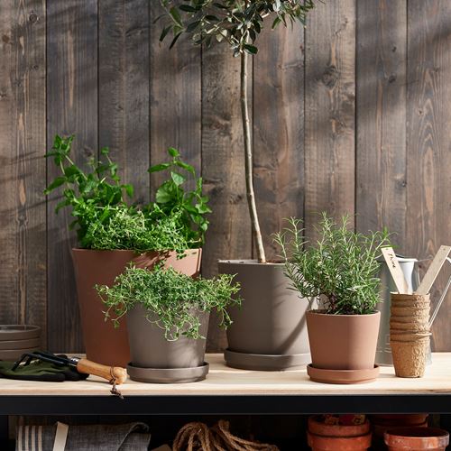 IKEA - KLARBAR, earthenware plant pot, grey-brown, 15 cm